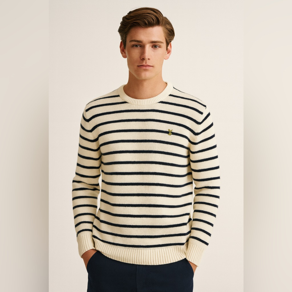 American Eagle Men’s Striped Crewneck Sweater Medium Athletic Fit 100% Cotton